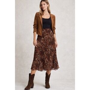 Vintage Broomstick Crinkle Maxi Skirt 14 Brown Boho Peasant Western Fairy Grunge